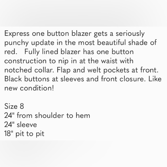 Express One Button Red Blazer size 8 EC - Picture 12 of 12